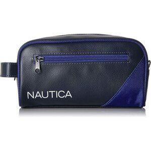 Men's Blue Top Zip Travel Kit Leather Toiletry Bag Casual Organizer Accessory